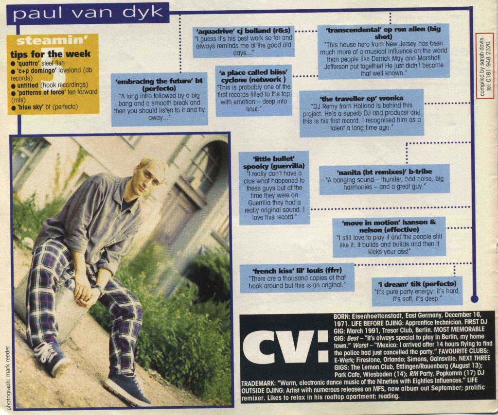 Paul Van Dyk article, 17.8.96