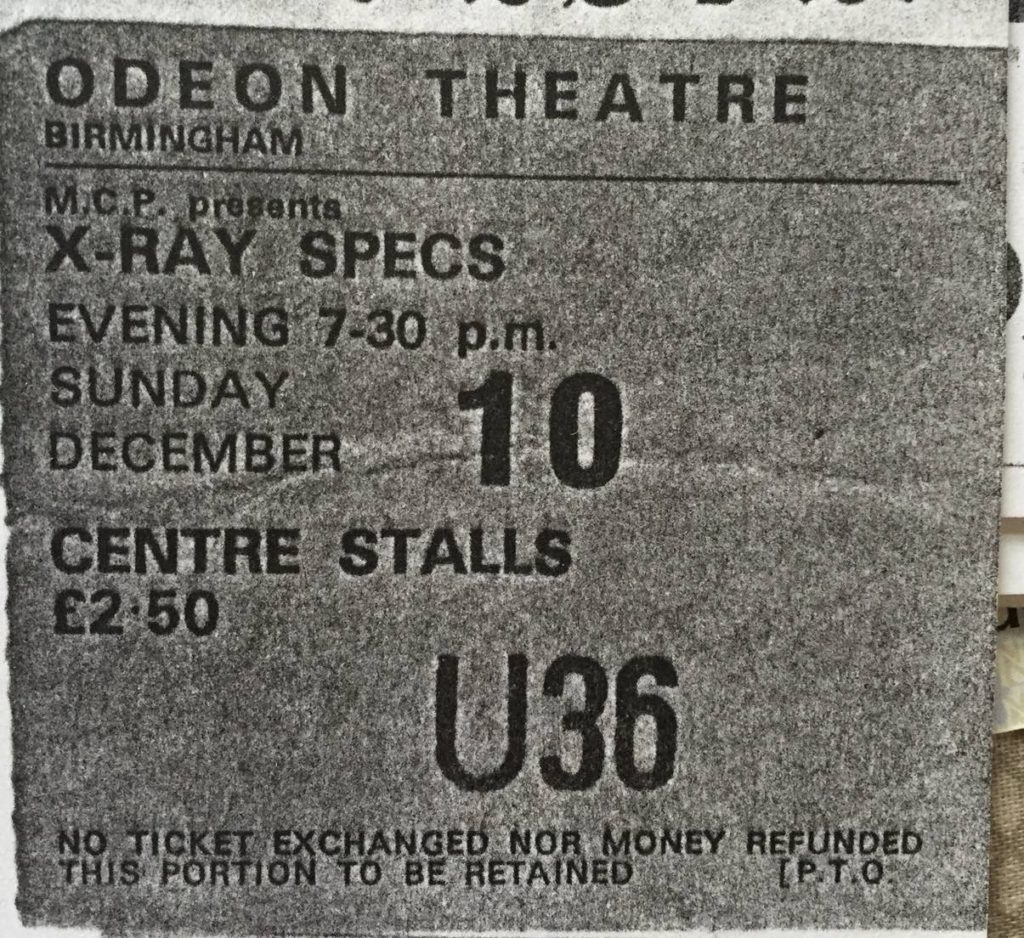 X-Ray Spex Birmingham Odeon ticket 10.12.78