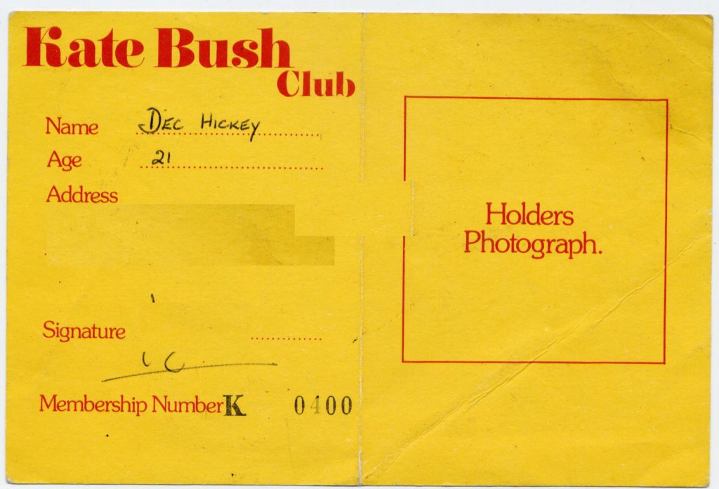 Kate Bush - membership card no 400 - 41 Rooms - show 22