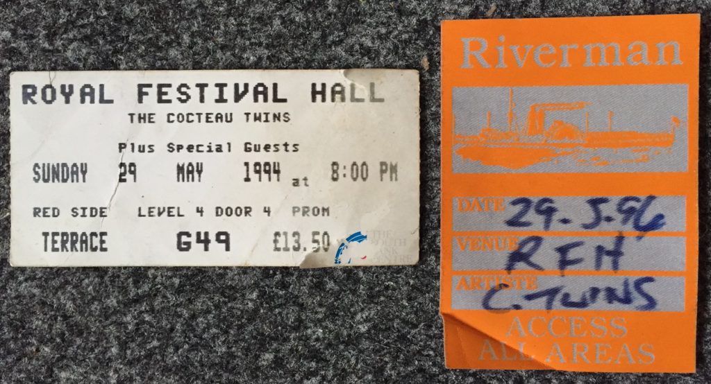 Cocteau Twins RFH 29.5.94 pass and ticket - 41 Rooms - show 24