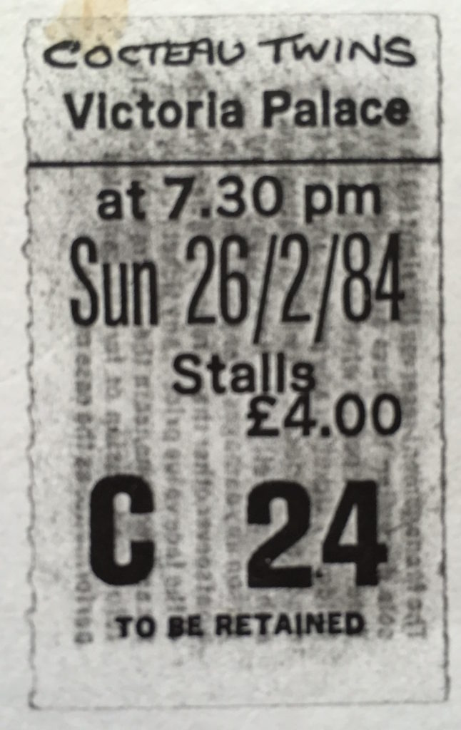 Cocteau Twins - Victoria Palace 26.2.84 ticket stub - 41 Rooms - show 70