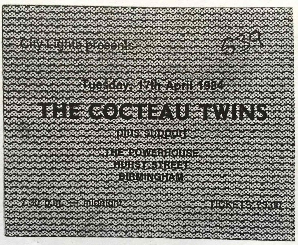 Cocteau Twins Birmingham Powerhouse 17.4.84 ticket, photo copy - 41 Rooms - show 75