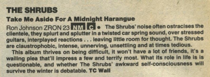 The Shrubs - Underground, #6, Sept 87 - 41 Rooms - show 84
