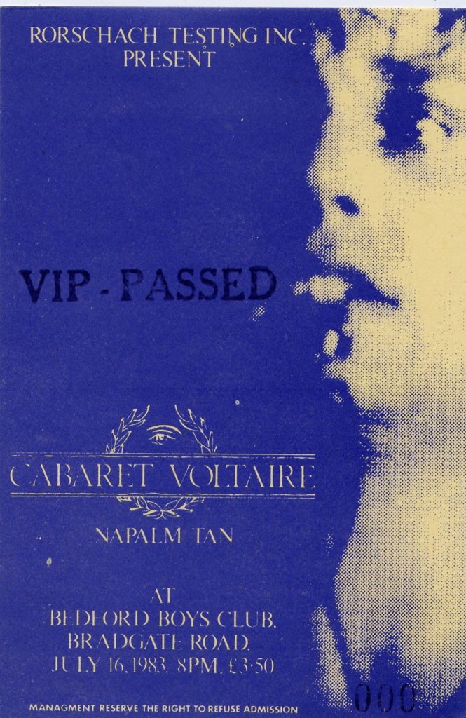 Cabaret Voltaire (Bedford Boys Club 8.83) ticket:pass - 41 Rooms  - show 112- show 112