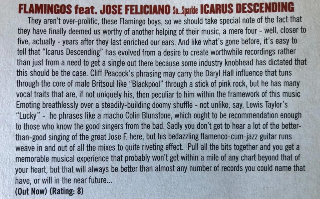The Flamingos (feat Jose Feliciano) - Icarus Descending (Choice Mix) - Blues & Soul, Tony Rounce 11.1.99 review - 41 Rooms - show 139