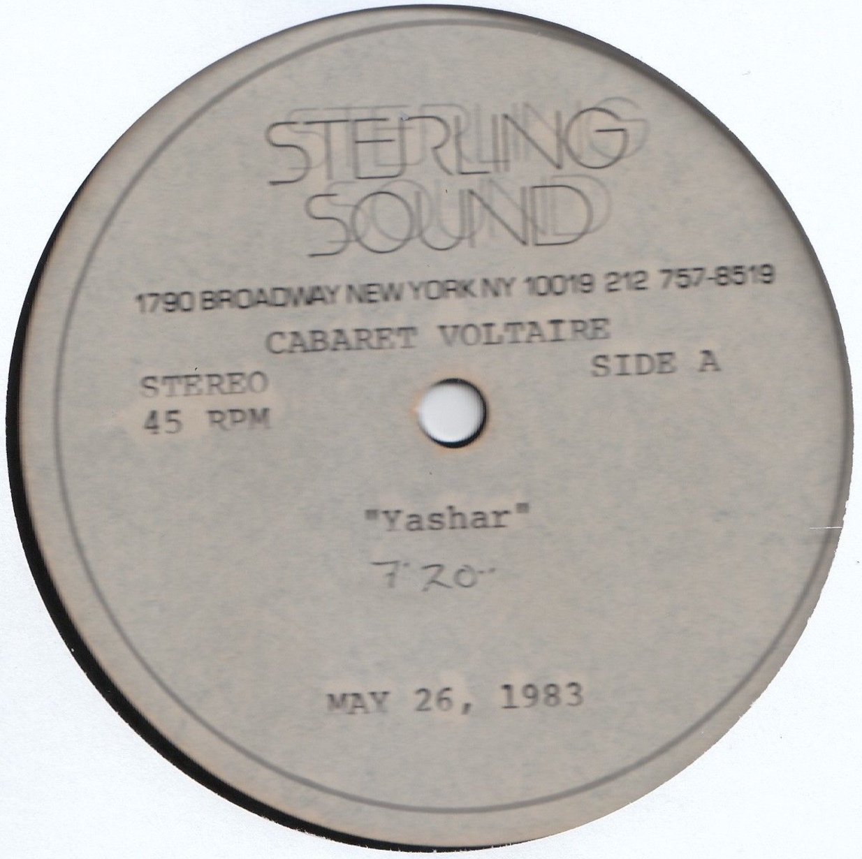 Cabaret Voltaire US Yashar (Sterling Sound) acetate - 41 Rooms - show 145