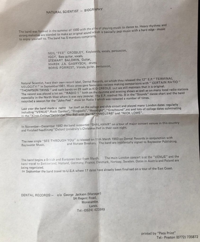Natural Scientist - See Through You promo sheet - 41 Rooms - show 86